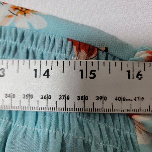 Fun2Fun Top Size 2XL Pull Over V Neck Short Sleeve Aqua Blue Floral - Picture 5 of 9